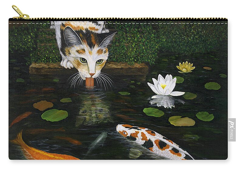 Cat Art Zip Pouch featuring the painting Kinship by Karen Zuk Rosenblatt