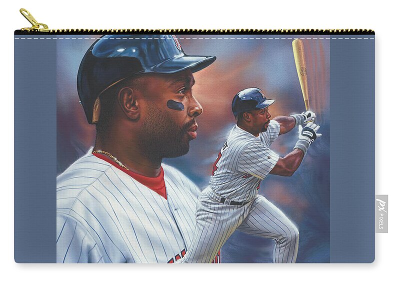 Portrait Zip Pouch featuring the painting Kirby Puckett Minnesota Twins by Dick Bobnick