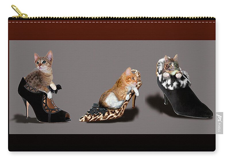 Kittens In Designer Ladies Shoes Zip Pouch featuring the painting Kittens in designer ladies Shoes by Regina Femrite