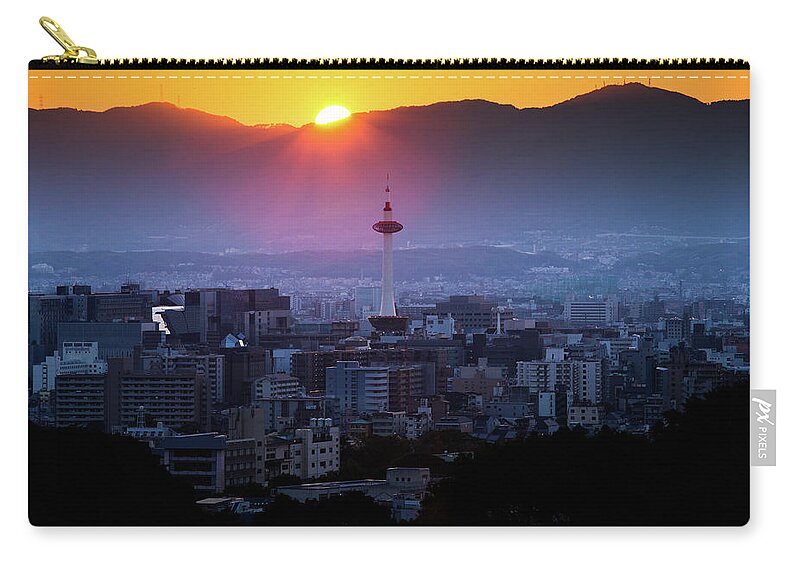 Scenics Zip Pouch featuring the photograph Kyoto Tower by Panithan Fakseemuang