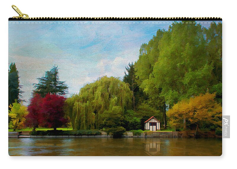 Cabine Zip Pouch featuring the photograph La Cabane a Acquigny by Jean-Pierre Ducondi