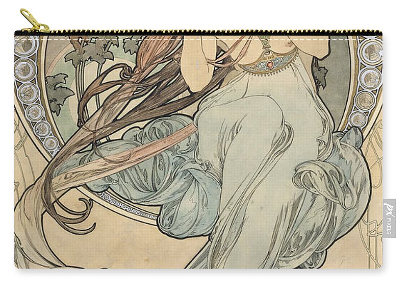 1890s Zip Pouch featuring the photograph La Musique, 1898 Watercolour On Card by Alphonse Marie Mucha