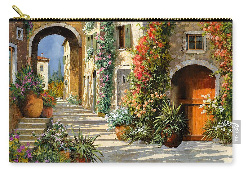 Landscape Zip Pouch featuring the painting La Porta Rossa Sulla Salita by Guido Borelli