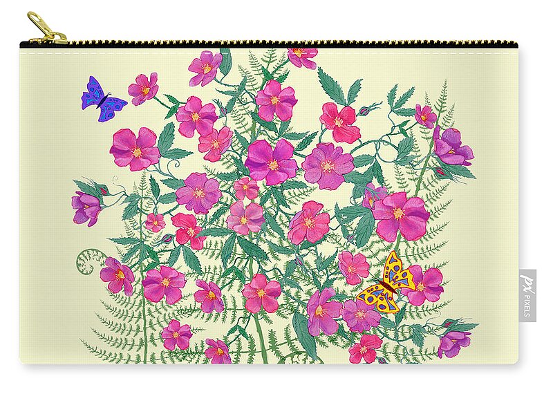 Wild Roses Zip Pouch featuring the painting La Vie en Rose Duvet Cover on Yellow by Teresa Ascone