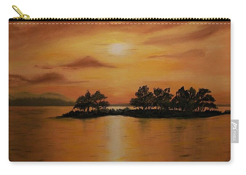 Sunset Northern Alberta Zip Pouch featuring the painting Lac La Biche Sunset by Sharon Duguay