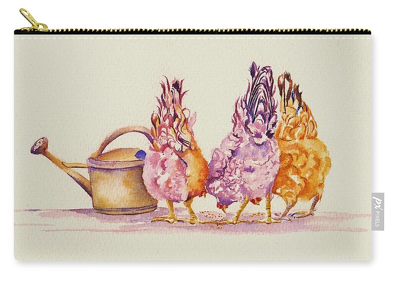 Chickens Zip Pouch featuring the painting Hens - Ladies Who Lunch by Debra Hall