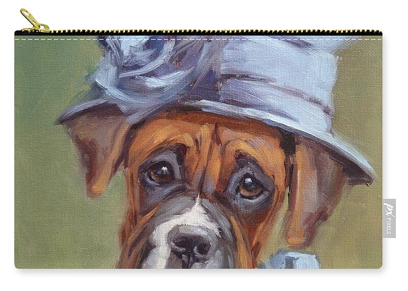 Boxer Zip Pouch featuring the painting Lady Boxer with Blue Hat by Viktoria K Majestic