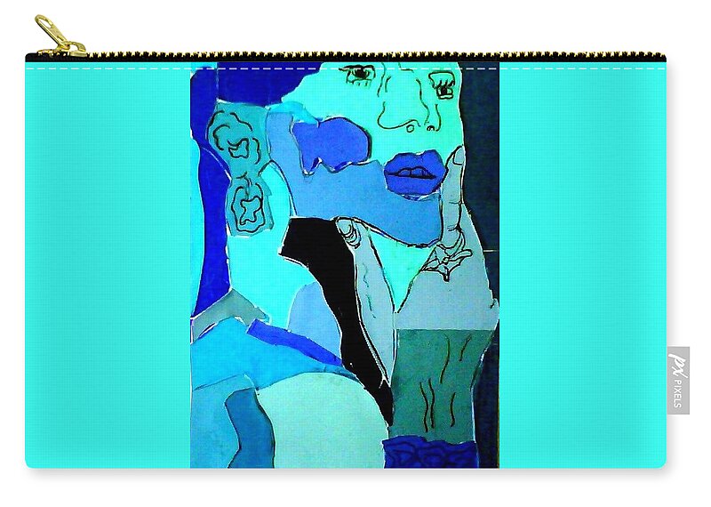 Lady Carry-all Pouch featuring the mixed media Lady in Blue by Suzanne Berthier