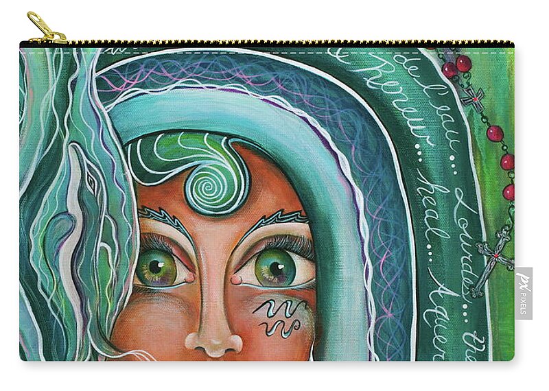 Lady Of Lourdes Painting Zip Pouch featuring the painting Lady Of Lourdes Madonna by Deborha Kerr
