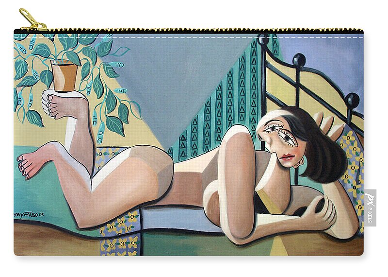 Lady With A Green Thumb Framed Prints Carry-all Pouch featuring the painting Lady With A Green Thumb by Anthony Falbo