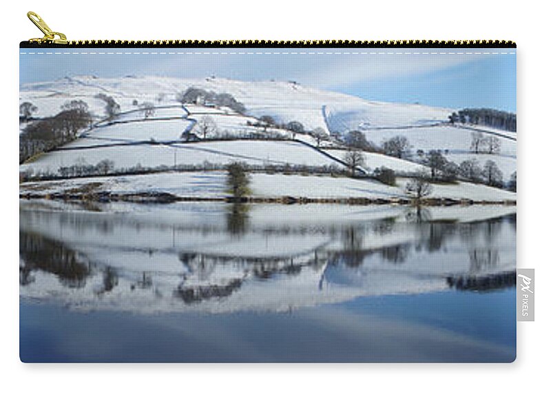 Panorama Zip Pouch featuring the photograph Ladybower Winter Panorama by David Birchall