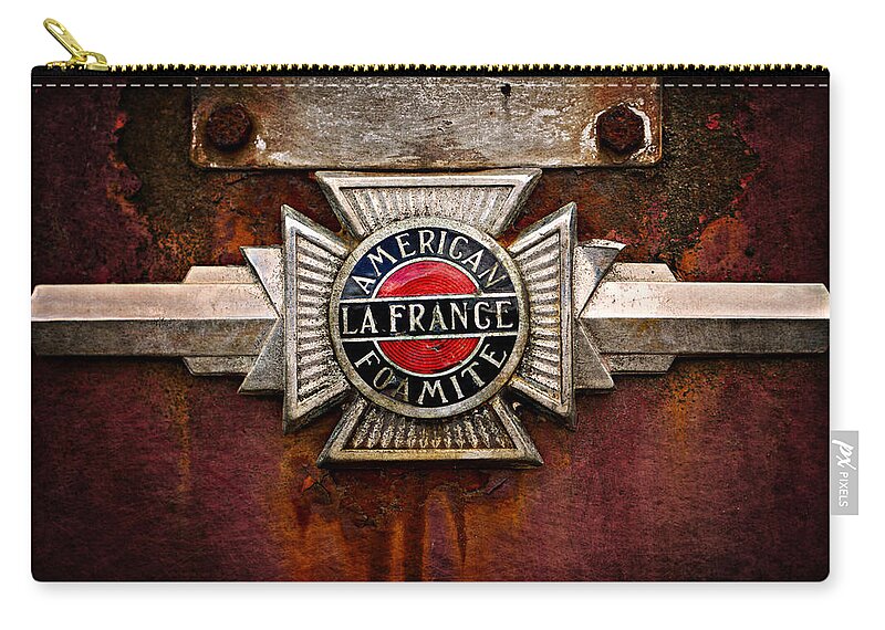 Fire Truck Zip Pouch featuring the photograph LaFrance Badge by Mary Jo Allen