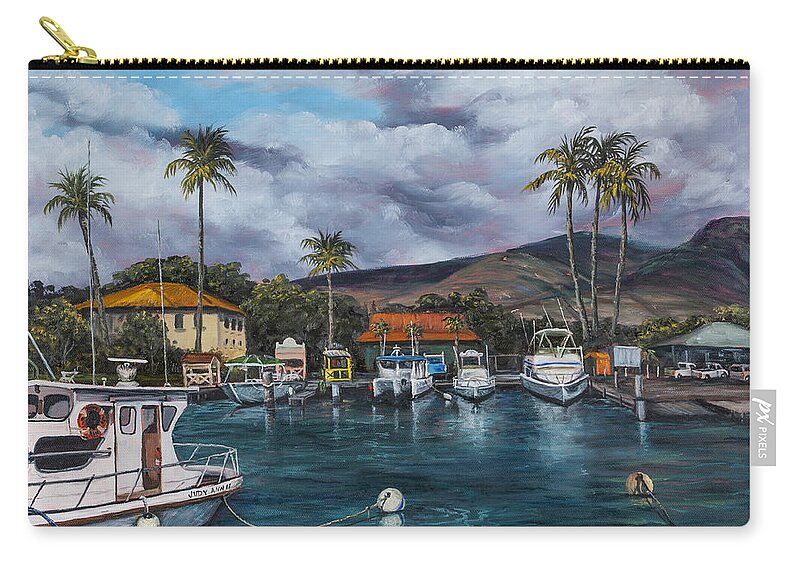 Landscape Zip Pouch featuring the painting Lahaina Harbor by Darice Machel McGuire