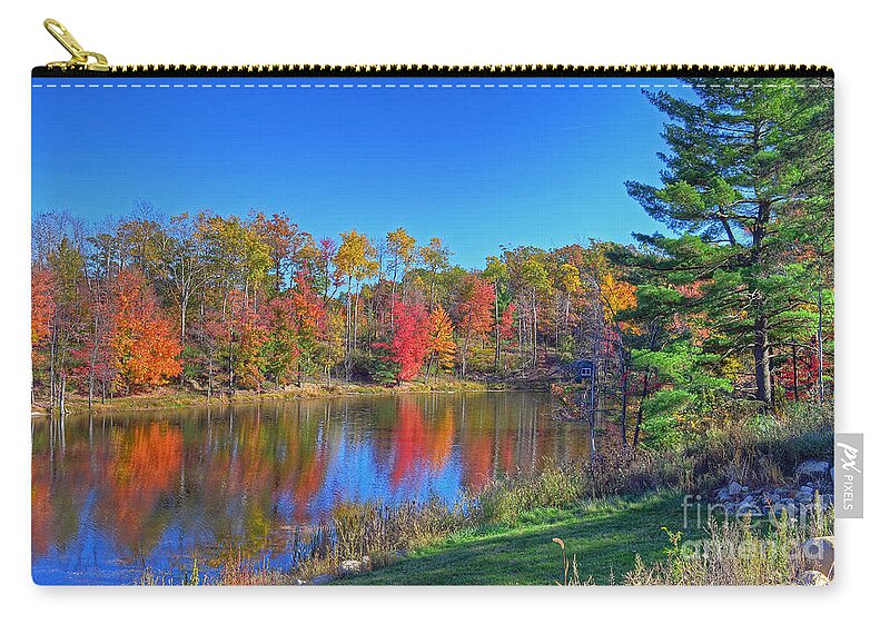 Autumn Zip Pouch featuring the photograph Lake in the Woods by Rodney Campbell