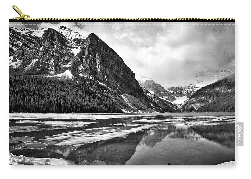 Lake Louise Zip Pouch featuring the photograph Lake Louise - Black and White #3 by Stuart Litoff
