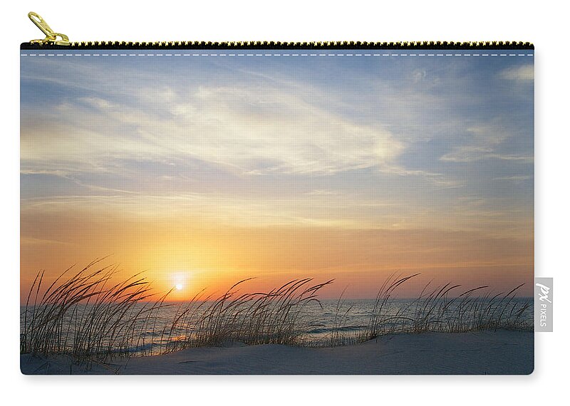 Dune Zip Pouch featuring the photograph Lake Michigan Sunset with Dune Grass by Mary Lee Dereske