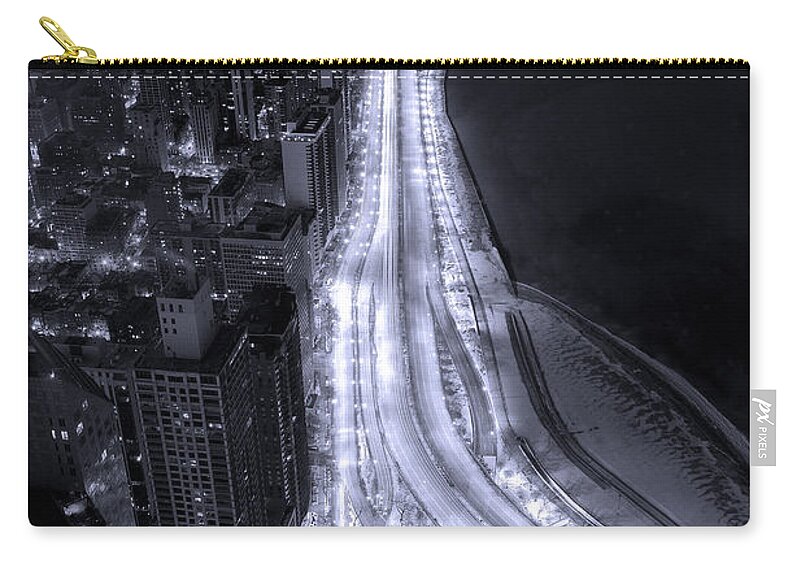 Beach Carry-all Pouch featuring the photograph Lake Shore Drive Aerial B and W by Steve Gadomski