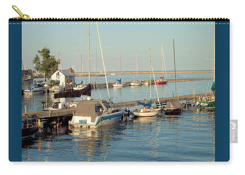 Waterfront Zip Pouch featuring the photograph View of the Harbor by Mary Wolf