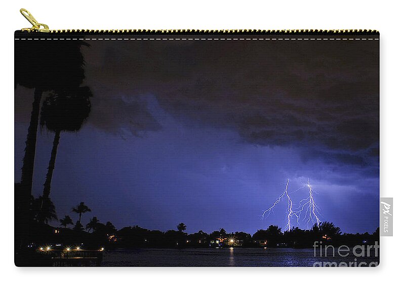 Lightning Zip Pouch featuring the photograph Lake Weatherly by Quinn Sedam