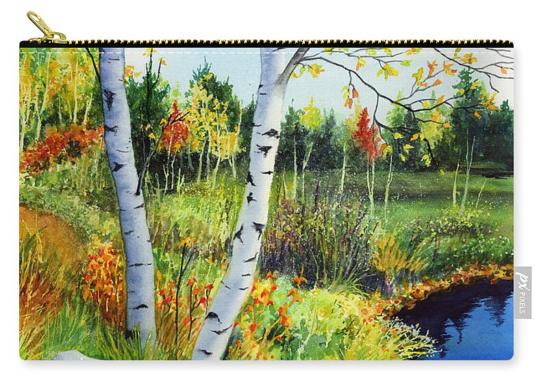 Birches Zip Pouch featuring the painting Lakeside Birches by Hailey E Herrera