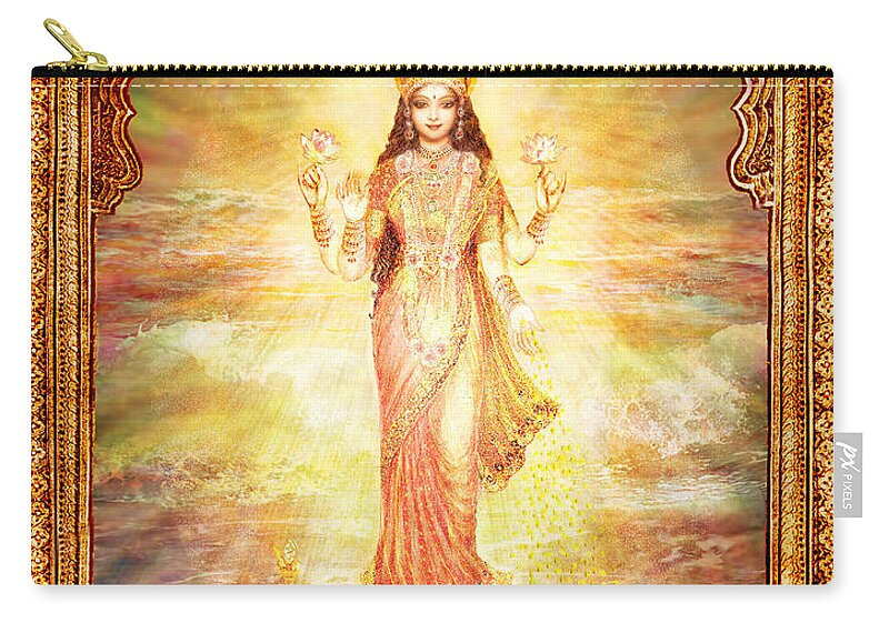 Goddess Painting Zip Pouch featuring the mixed media Lakshmi the Goddess of Fortune and Abundance by Ananda Vdovic