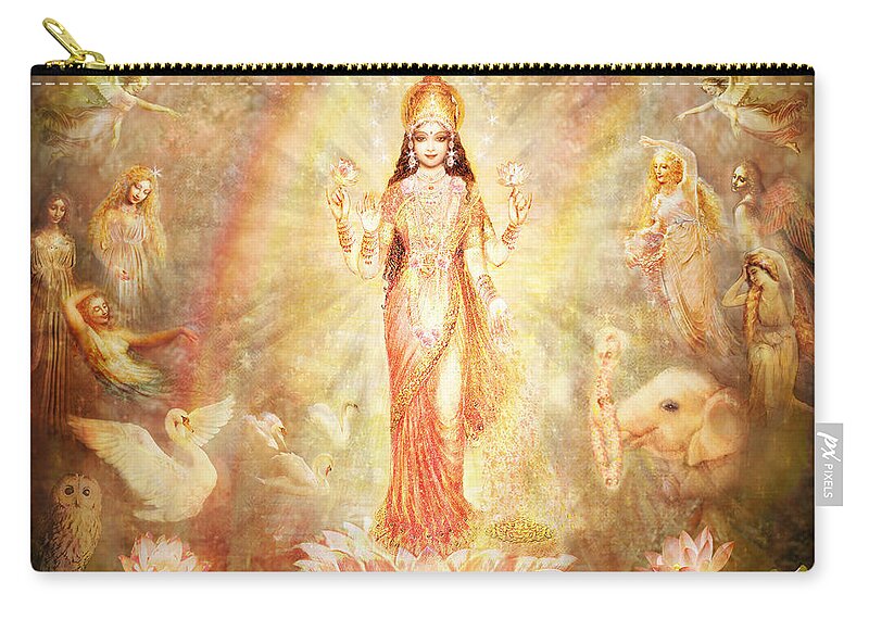 Goddess Painting Zip Pouch featuring the mixed media Lakshmi with Angels and Muses by Ananda Vdovic