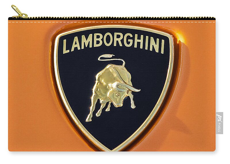 Lamborghini Emblem Zip Pouch featuring the photograph Lamborghini Emblem -0525c55 by Jill Reger