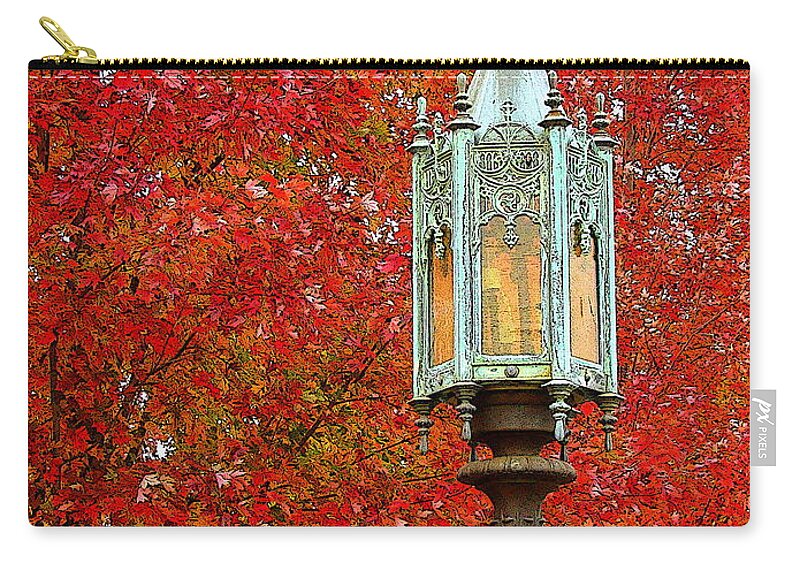 Fine Art Zip Pouch featuring the photograph Lamp Post in Fall by Rodney Lee Williams