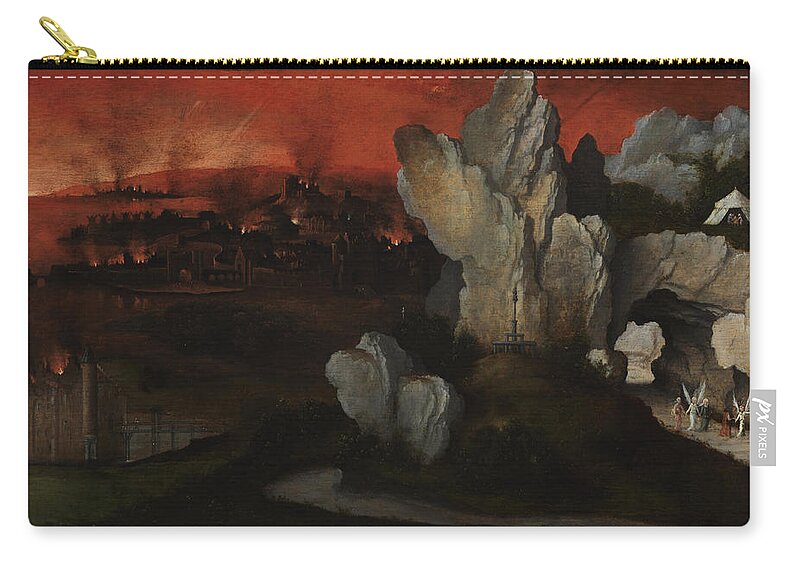 Joachim Patinir Zip Pouch featuring the painting Landscape with the Destruction of Sodom and Gomorrah by Joachim Patinir