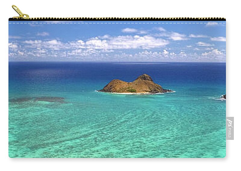 Lanikai Beach Zip Pouch featuring the photograph Lanikai Beach From Above Panorama by Aloha Art