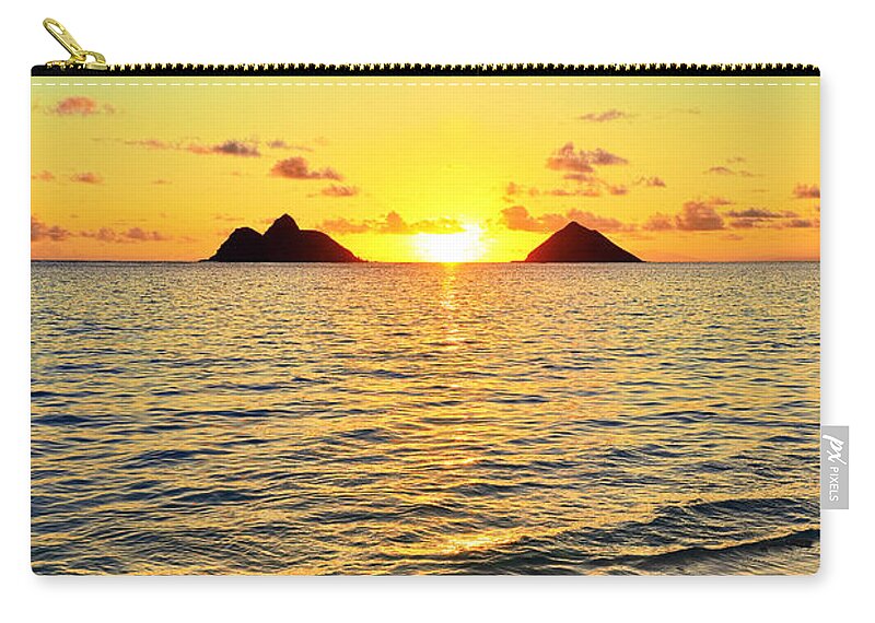 Lanikai Sunrise Green Flash Zip Pouch featuring the photograph Lanikai Sunrise Blue Green Sky by Aloha Art