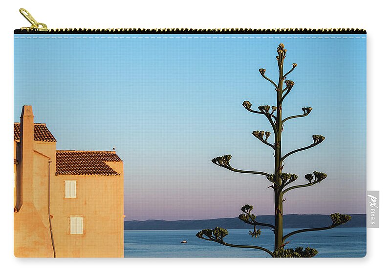 Tranquility Zip Pouch featuring the photograph Large Agave Flower In Old Adriatic Town by Miha Pavlin