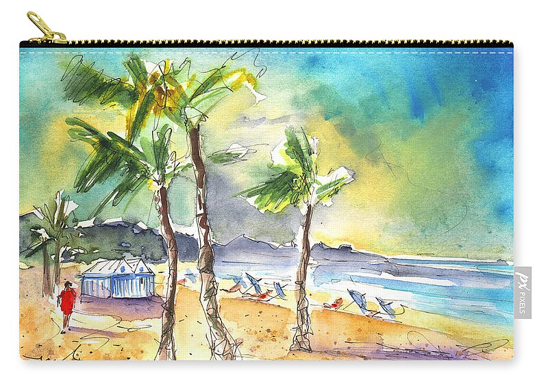 Travel Zip Pouch featuring the painting Las Canteras Beach in Las Palmas de Gran Canaria by Miki De Goodaboom