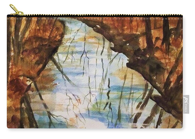 Autumn Zip Pouch featuring the painting Last Days of Autumn - Creek Reflections by Ellen Levinson
