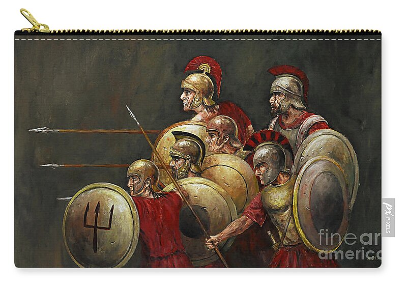Sparta Zip Pouch featuring the painting Last stand by Arturas Slapsys
