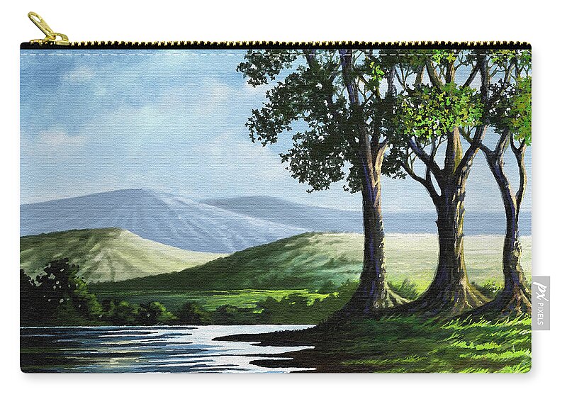 Hills Zip Pouch featuring the painting Late Afternoon by Anthony Mwangi
