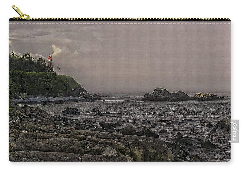 Late Afternoon Sun On West Quoddy Head Lighthouse Zip Pouch featuring the photograph Late Afternoon Sun on West Quoddy Head Lighthouse by Marty Saccone