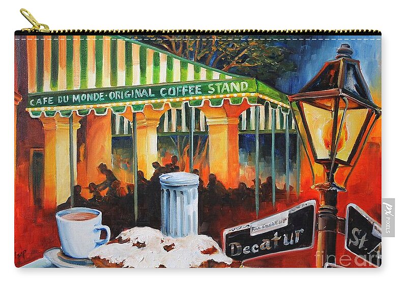 New Orleans Zip Pouch featuring the painting Late at Cafe Du Monde by Diane Millsap