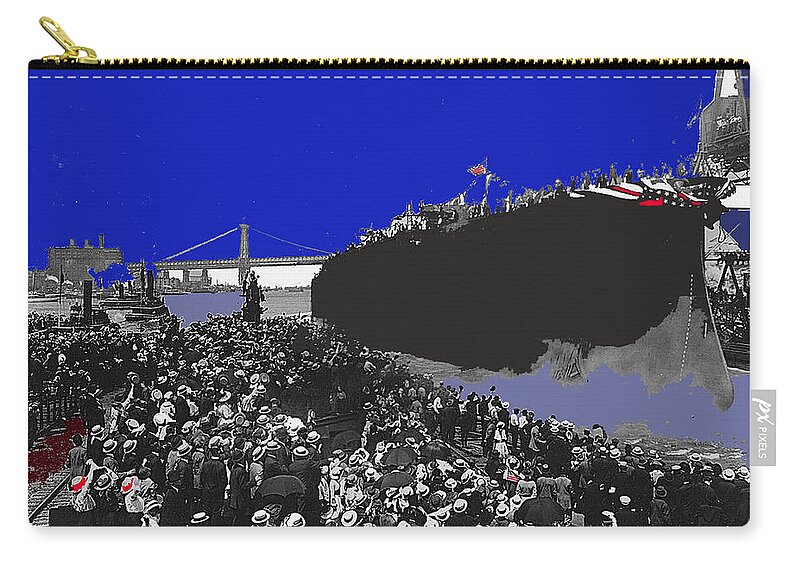 Launching Uss Arizona June 19 1915 Brooklyn Naval Yard Color Added 2013 Zip Pouch featuring the photograph Launching USS Arizona June 19 1915 Brooklyn Naval Yard color added 2013 by David Lee Guss