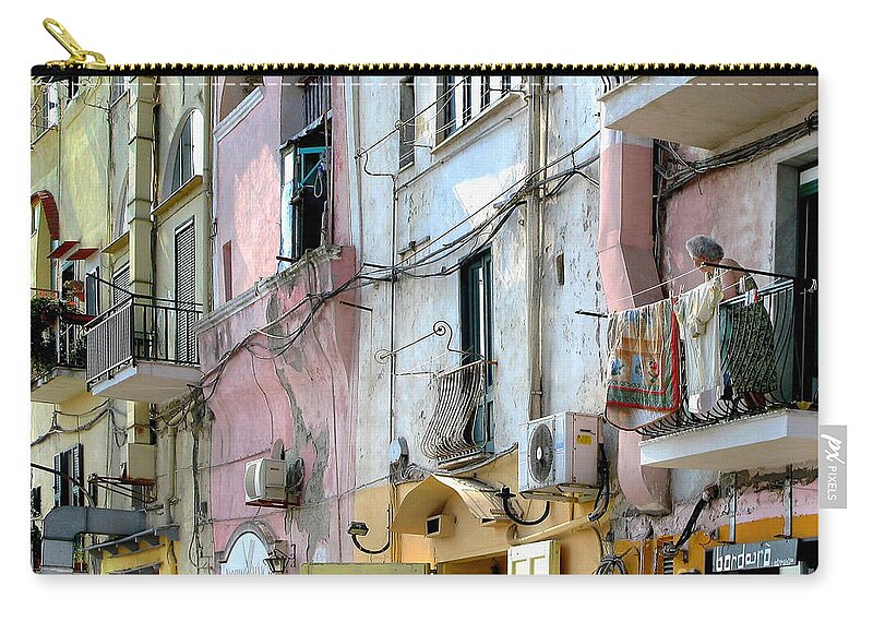 Procida Zip Pouch featuring the photograph Laundry Day In Procida by Jennie Breeze