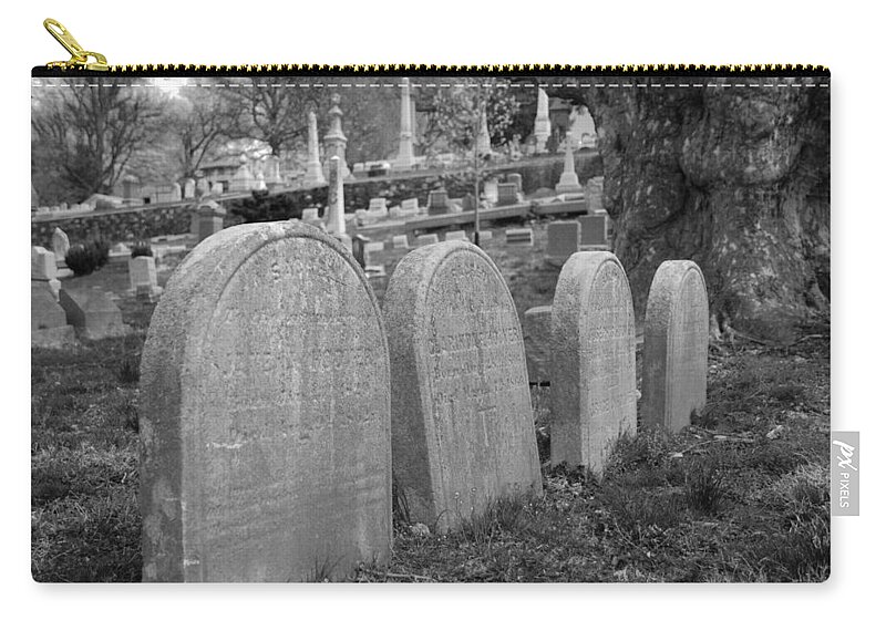 Cemetery Zip Pouch featuring the photograph Laurel Hill headstones by Jennifer Ancker