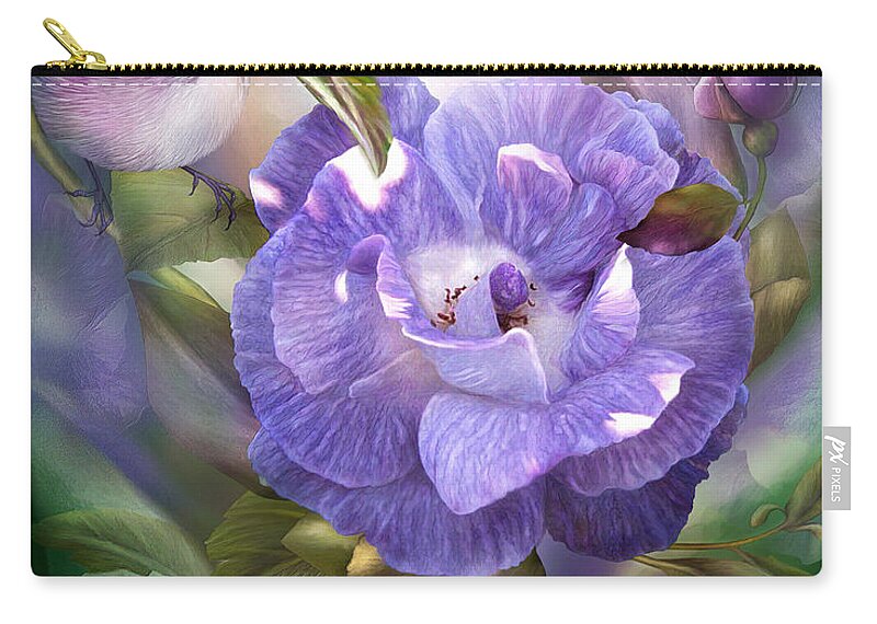 Rose Zip Pouch featuring the mixed media Lavender Rose by Carol Cavalaris