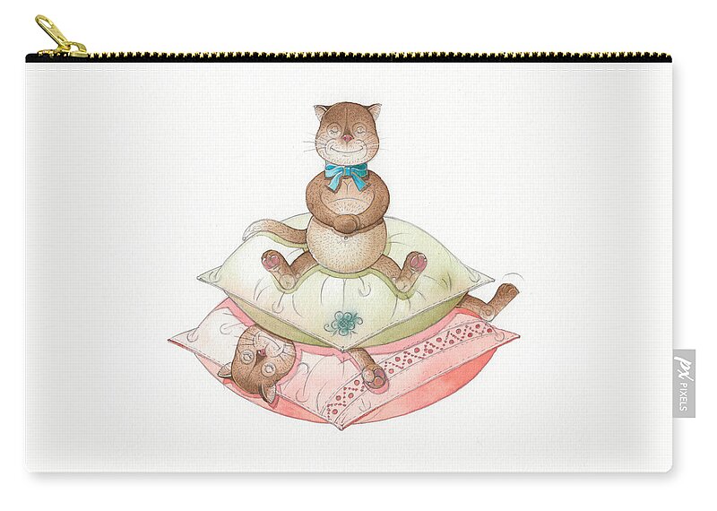 Cats Pillow Dream Rose Rest Relax Zip Pouch featuring the painting Lazy Cats02 by Kestutis Kasparavicius