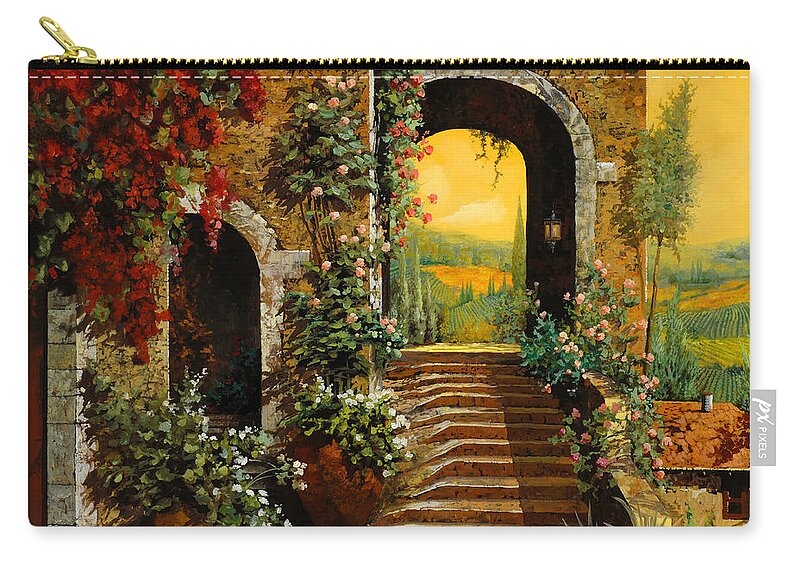 Archlandscapeguido Borelliorange Skytuscanywinevineyardfinr Artoilcanvasyellow Skymade In Italy Carry-all Pouch featuring the painting Le Scale E Il Cielo Giallo by Guido Borelli