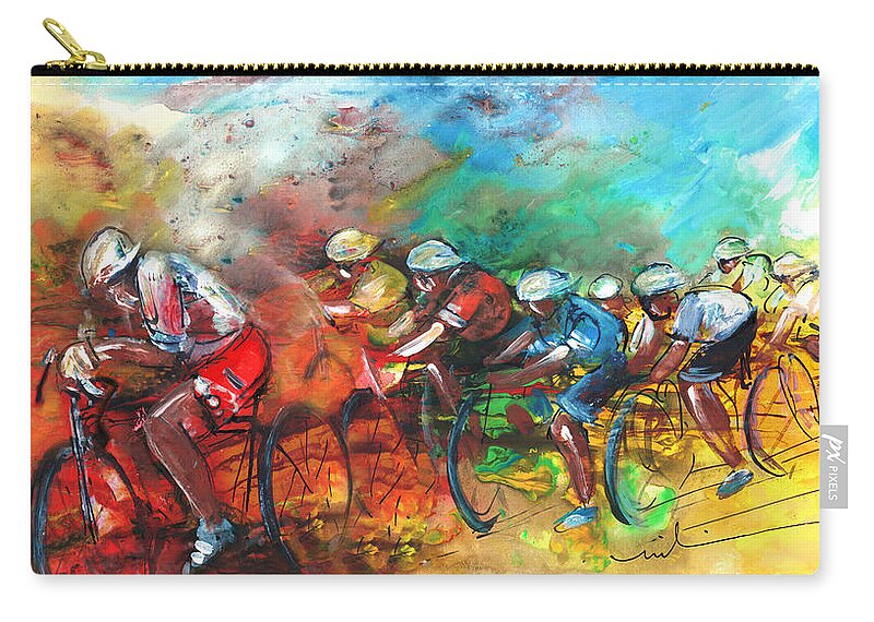 Sports Zip Pouch featuring the painting Le Tour De France Madness 05 by Miki De Goodaboom