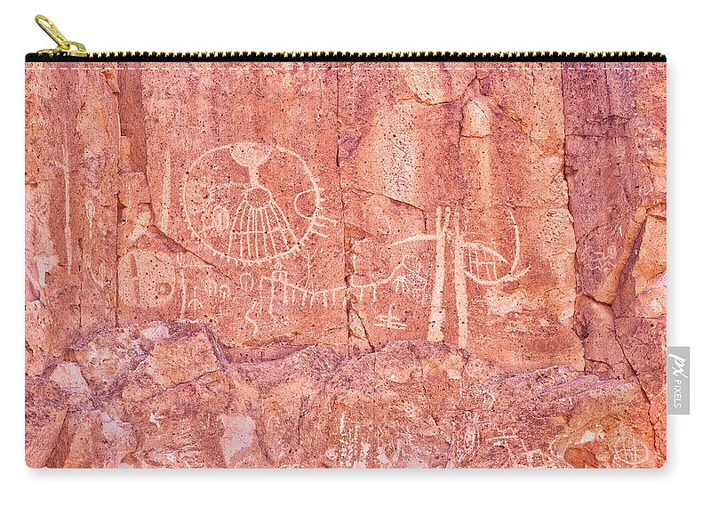 Petroglyphs Zip Pouch featuring the photograph Petroglyphs Owens Valley California by Ram Vasudev