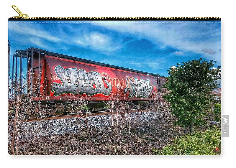 Graffiti Zip Pouch featuring the photograph Legal Red Car by Nick Heap