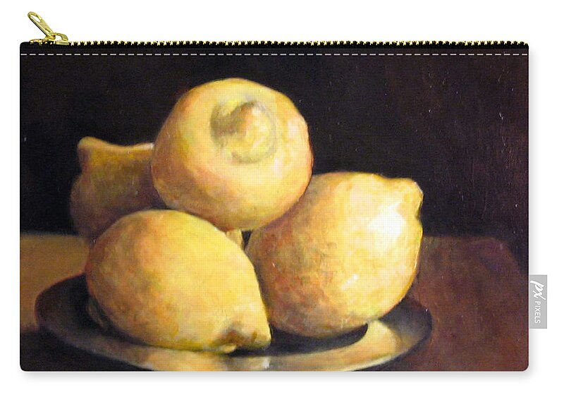 Classical Realism Lemon Zip Pouch featuring the painting Lemons by Donna Tucker