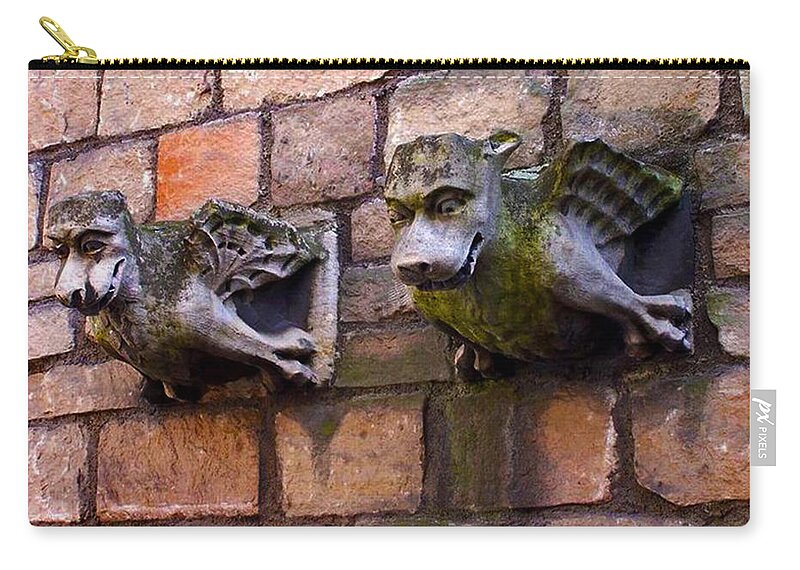 Gargoyle Pair Zip Pouch featuring the photograph Les Gargoyles Of York by Pamela Smale Williams