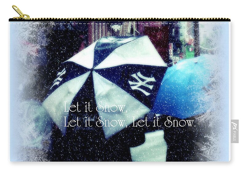 Christmas Zip Pouch featuring the photograph Let it Snow - Happy Holidays - NY Yankees Holiday Cards by Miriam Danar